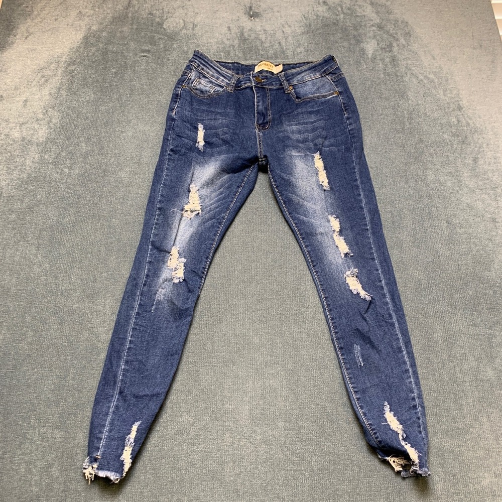 Celebrity Ace Jeans Womens 11/30 Blue Denim Distressed Frayed Hem Medium Wash